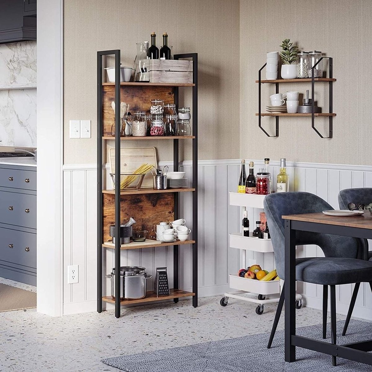 Bobbel Home Industriële Boekenkast Vrijstaand Met 6 Planken Vintage Bruin-Zwart 128 × 24 × 187 cm