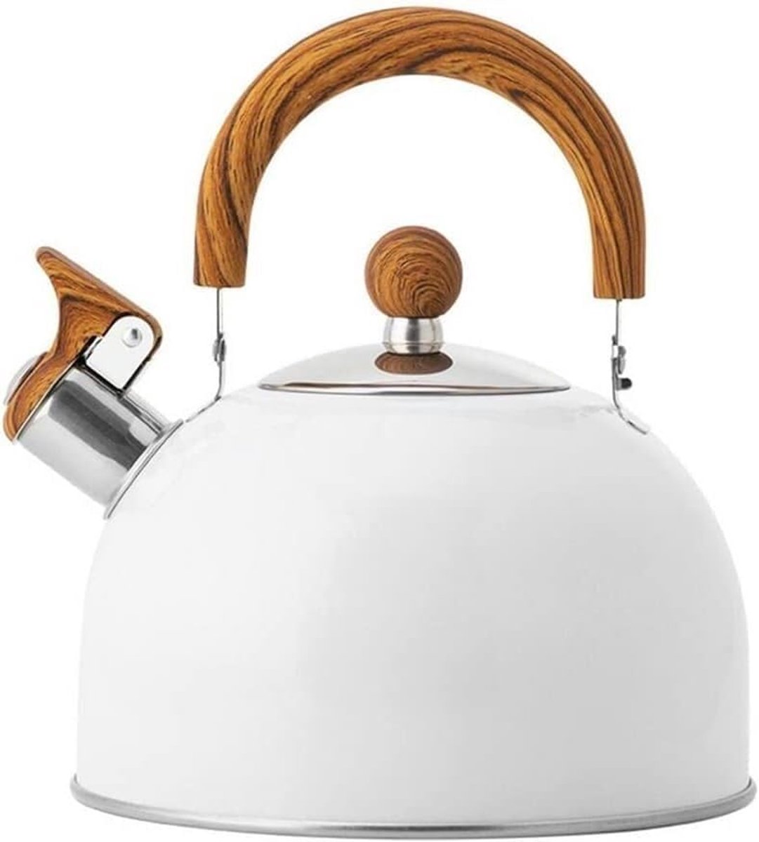 Fluitketel RVS - Theepot Kookplaat - Warme Dranken Maken - Grote Inhoud 2.5L - 19.3x22.5cm - Wit