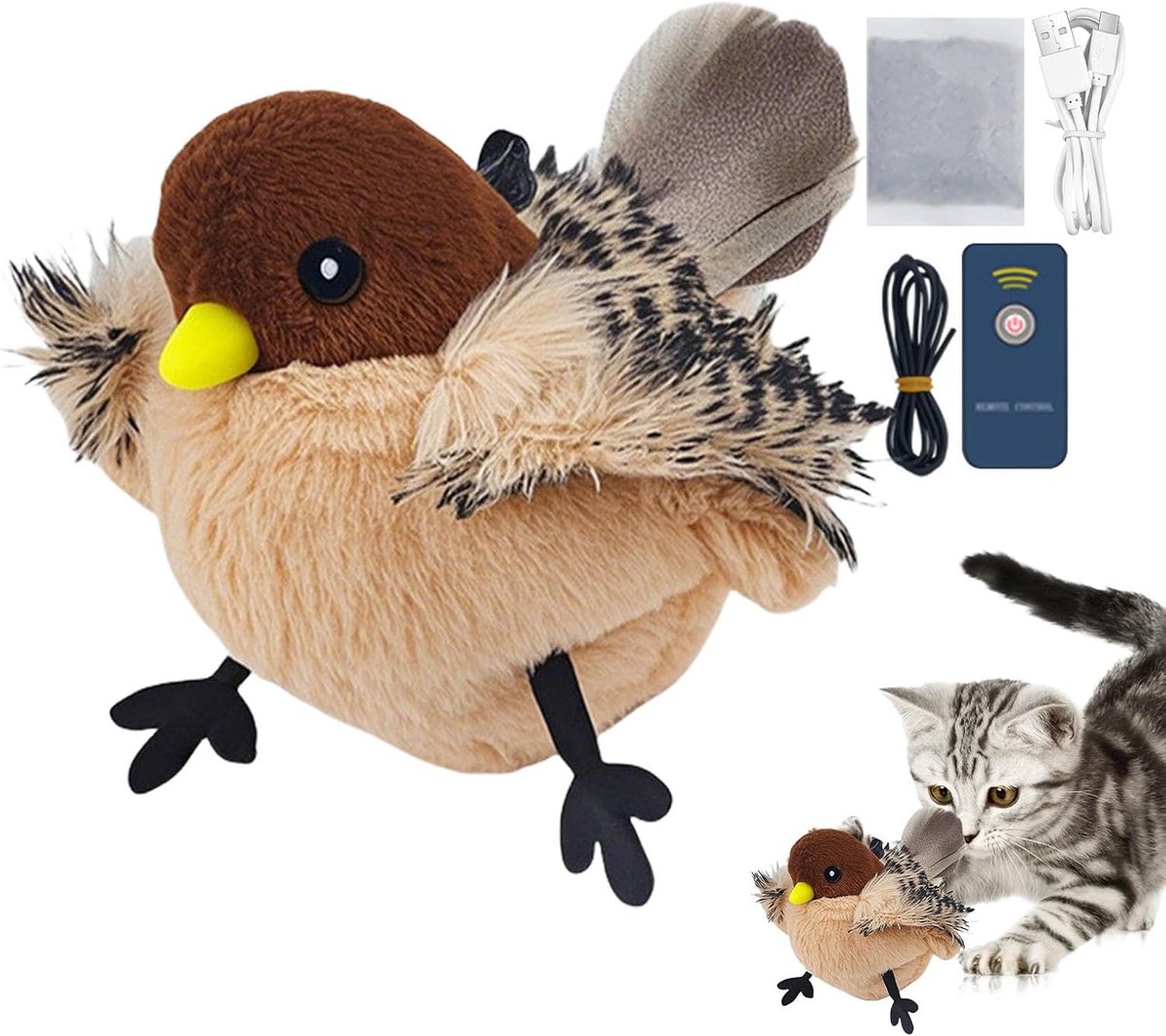 Kattenspeelgoed Vogel - Interactief Speelgoed - Stimuleert Jachtinstinct - Realistische Bewegingen - 11 x 8 x 8 cm