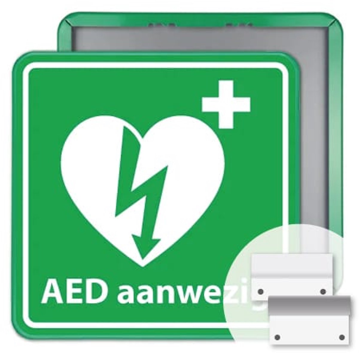 AED bord 40x40 cm - Bevestiging: Met muur-/ wandmontage beugels