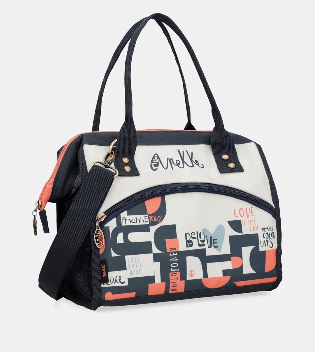 Lunchtas Met Band - Draagtas Voedsel - Picknick Onderweg - Aluminium Binnenvoering - Retro Stijl