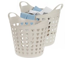 Excellent Houseware Flexibele wasmand - 2x - beige - 26 liter - kunststof - 40 x 41 cm