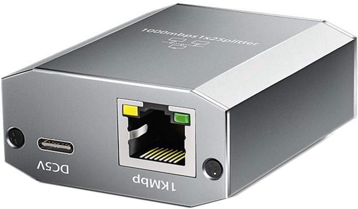 Ethernet Splitter - LAN Adapter - Netwerk Uitbreiding - 1000 Mbps Gigabit - 1 naar 2 Poorten - Zilver Grijs