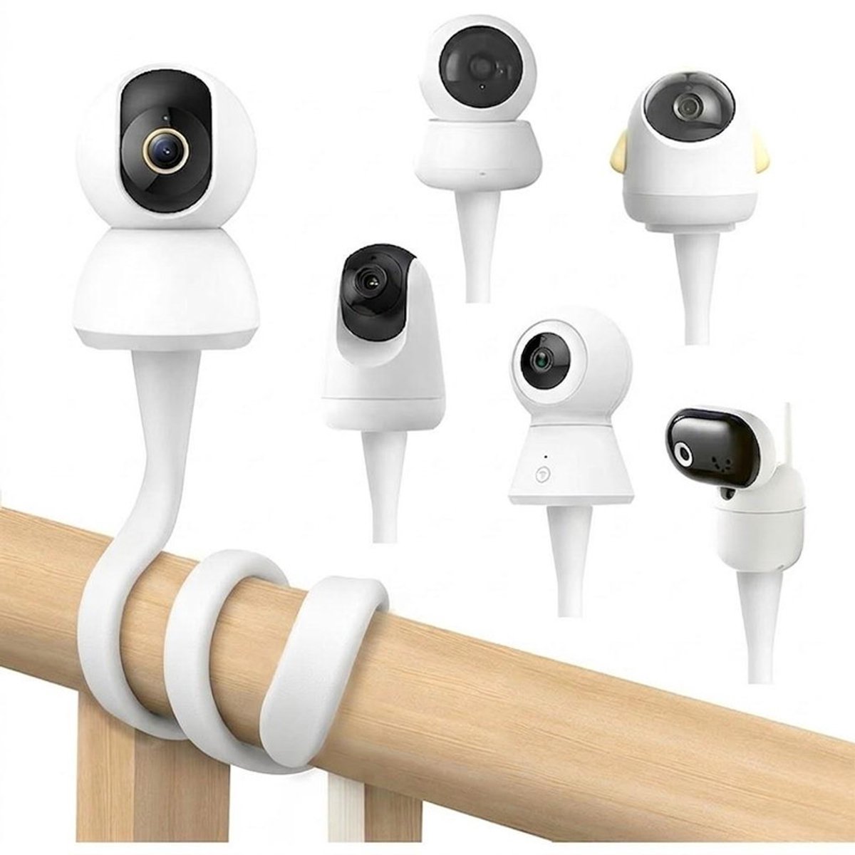 2 stuks Baby Camera Statief, Universele Babyfoon / Babyfoon Houder Compatibel met 1/4 inch schroefdraadgat, Flexibele Opvouwbare Accessoirehouder voor Babyfoon (boren niet nodig),Wit