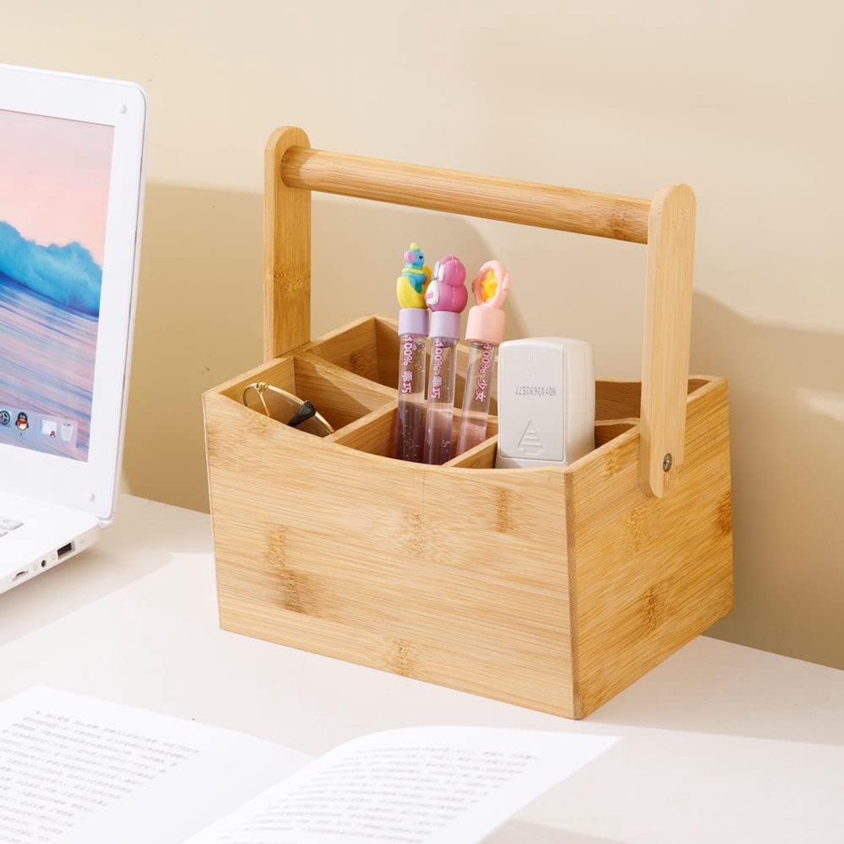 Bureau Organizer - Pennenbakje Houder - Bureau Opruimen - Met Handgreep - 21x14.5x23cm - Bamboe