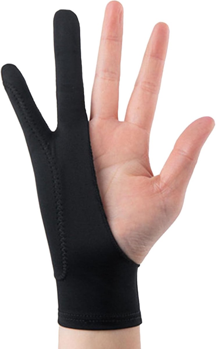 Tekenhandschoen Tablet - Kunstenaar Schets - Digitaal Tekenen - Ademend Polyester - Twee Vingers - Zwart