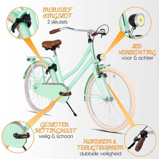 SJOEF City Meisjesfiets 22 inch - Kinderfiets 7, 8 & 9 jaar - LED verlichting - Inclusief Slot - Omafiets 22 inch - Turquoise van SJOEF — afbeelding 4