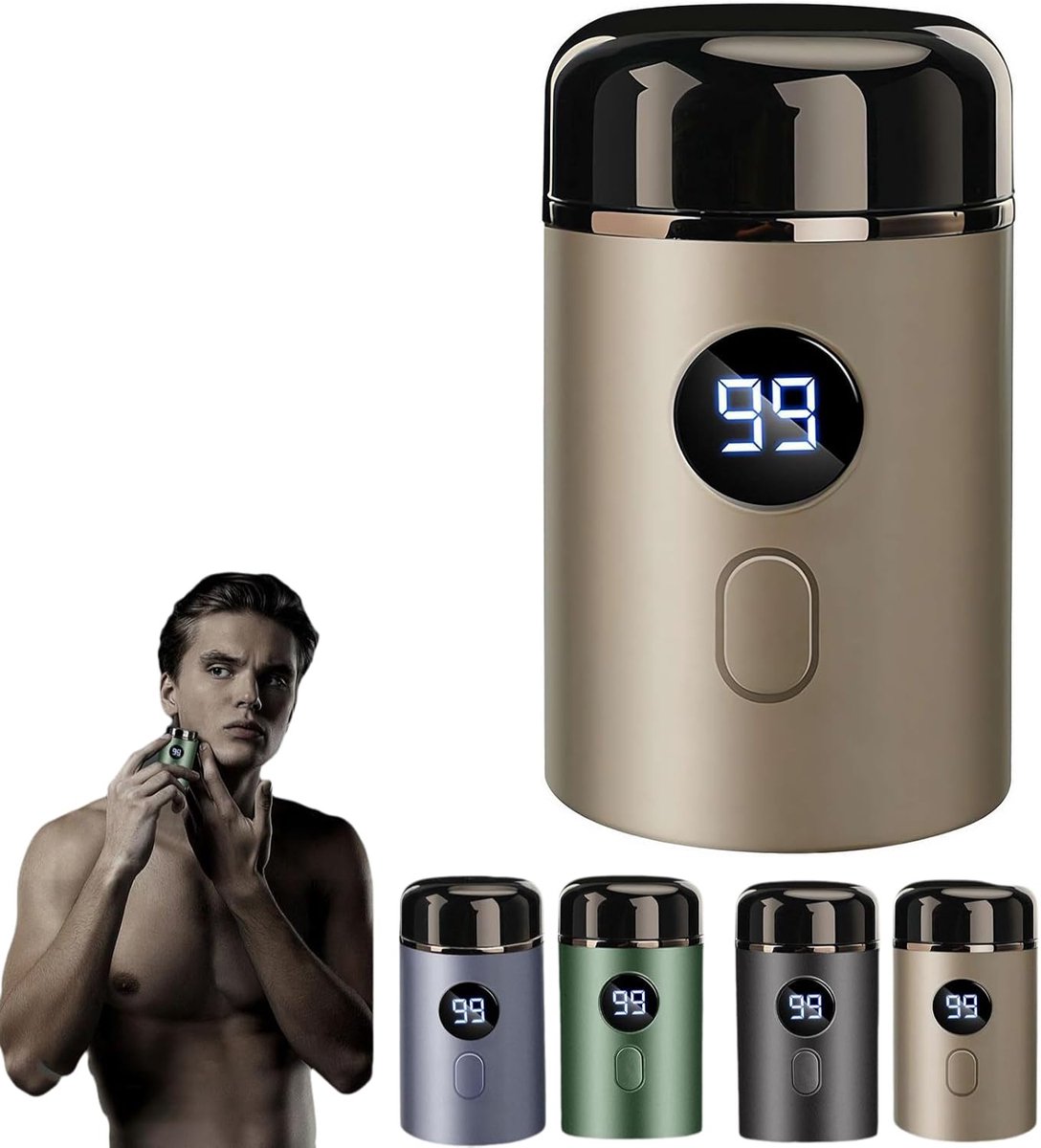 Elektrische Scheerapparaat - Mini Draagbare Elektrische Scheerapparaat - Oplaadbaar met LED Batterijdisplay - Waterdicht Baardtrimmer voor Mannen - 7x4 cm - Goud