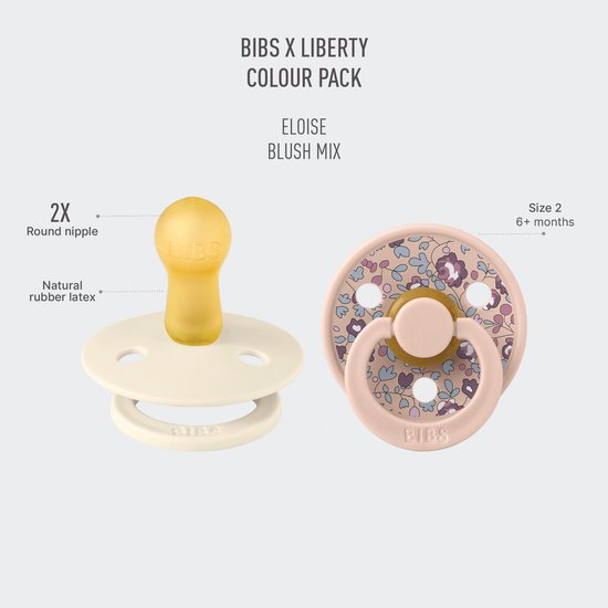 BIBS Colour Speen verpakking van 2 stuks. BPA-vrij, Ronde speen. Natuurlijk rubberlatex, Gemaakt in Denemarken, Maat 2 (6-18 maanden), Eloise Blush van Merkloos — afbeelding 5