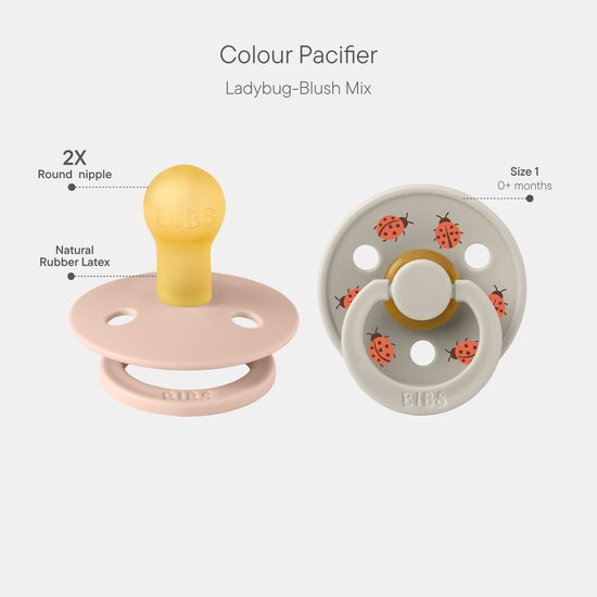 BIBS Colour Studio Speen verpakking van 2 stuks. BPA-vrij, Ronde speen. Natuurlijk rubberlatex, Gemaakt in Denemarken, Maat 1 (0-6 maanden), Blush / Sand van Merkloos — afbeelding 2