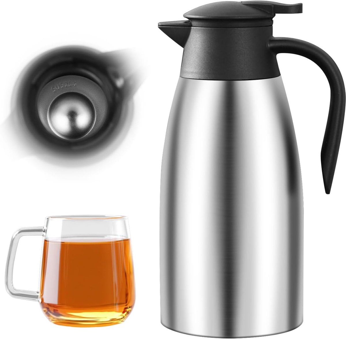 Thermoskan Roestvrij Staal - Isolerende Kan - Dranken Warm Houden - 24 Uur Isolatie - 2 Liter Inhoud