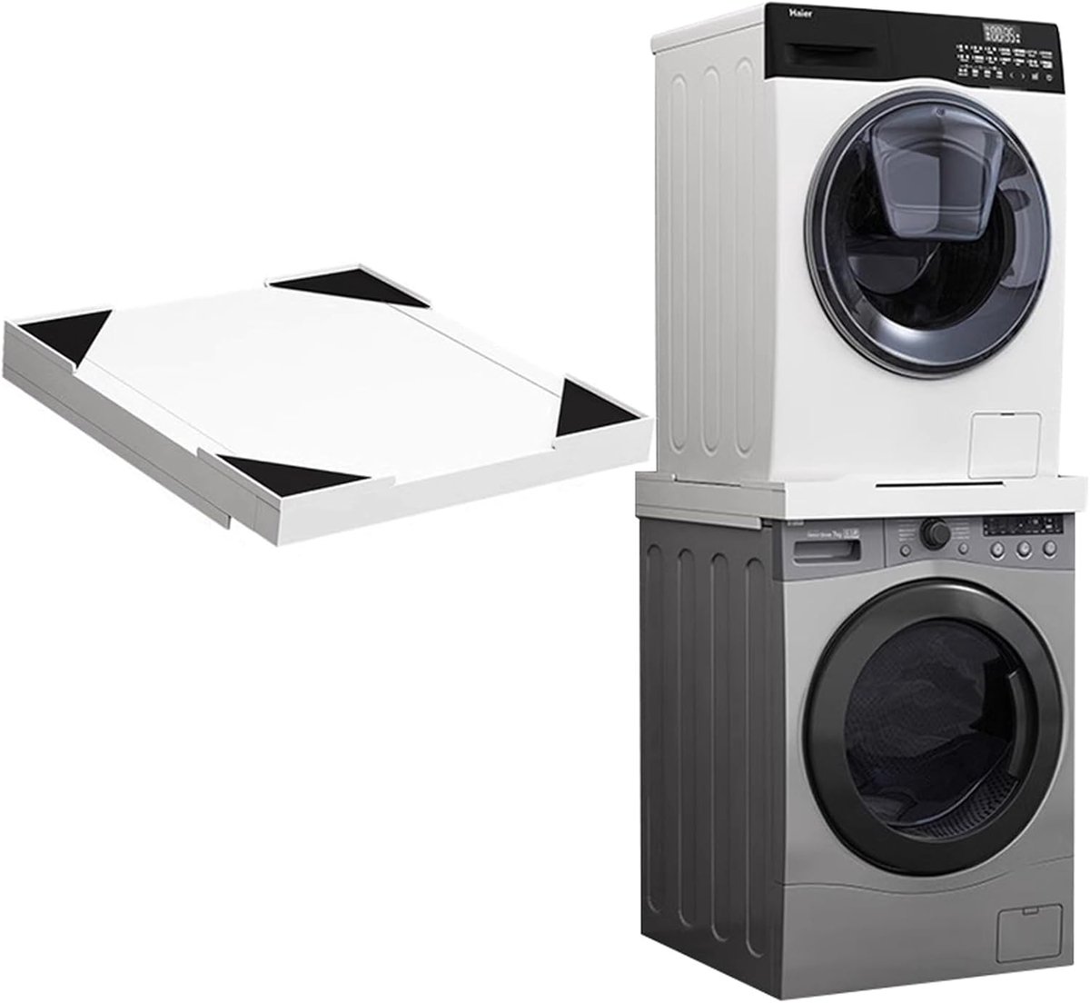 Stapelkit Wasmachine - Droger Opzet - Ruimte Besparen - Houten Constructie - 60x60.5x5cm - Wit