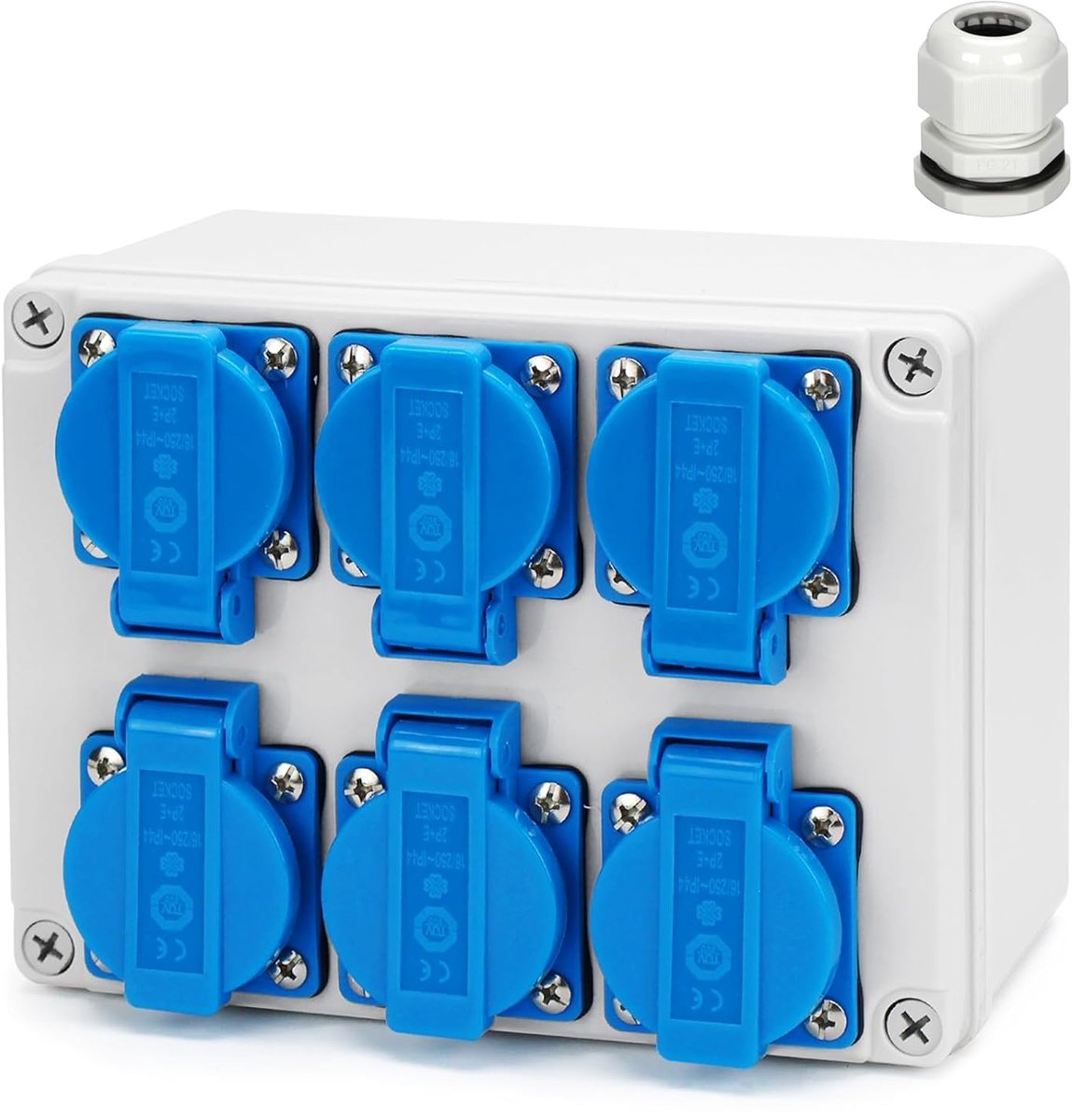 Wandverdeler 6x230V 16A IP65 Waterdichte Stroomverdeler voor Buiten