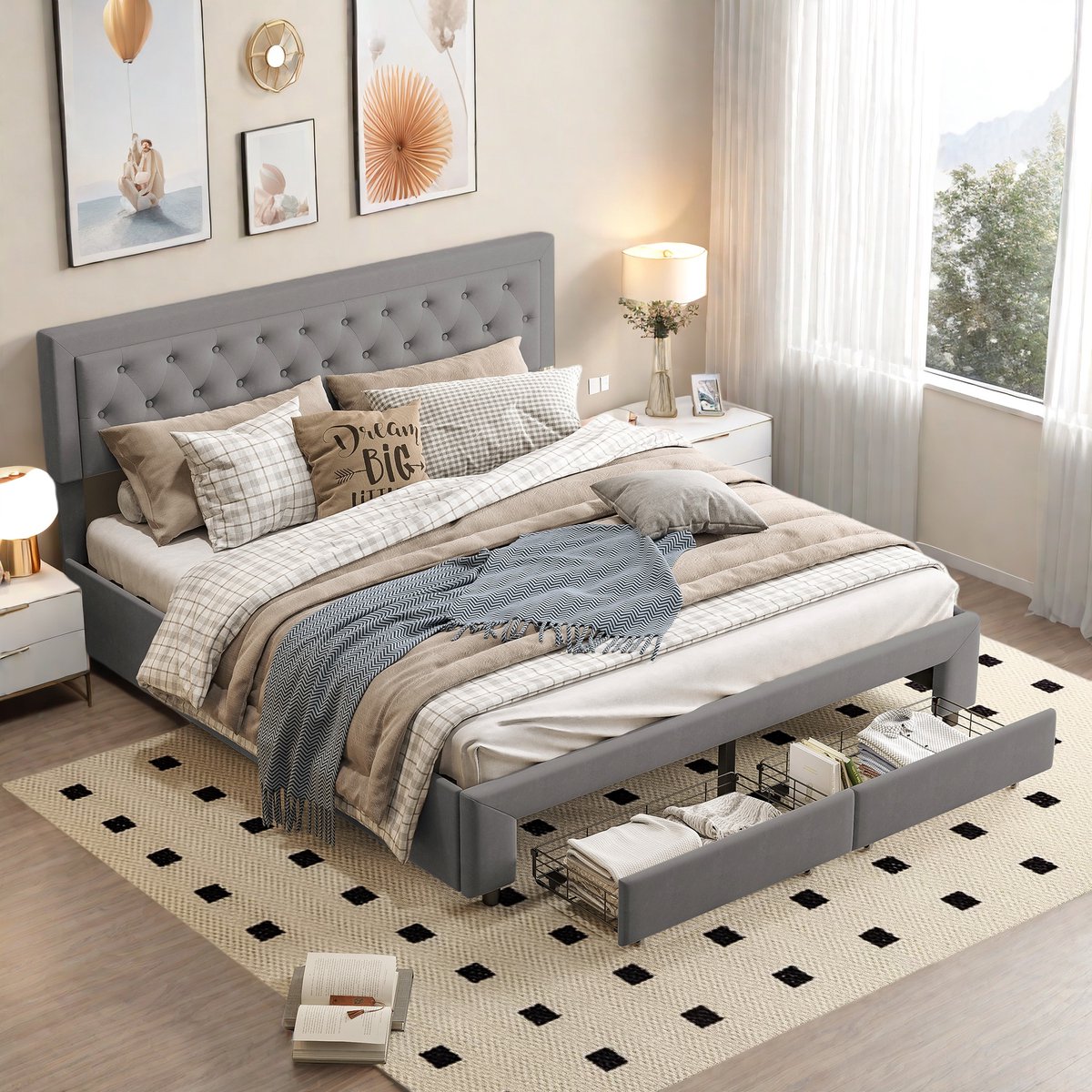 SHOPENTRA Fluwelen Opbergbed 180x200 met 2 Lades - SHOPENTRA - €279,99