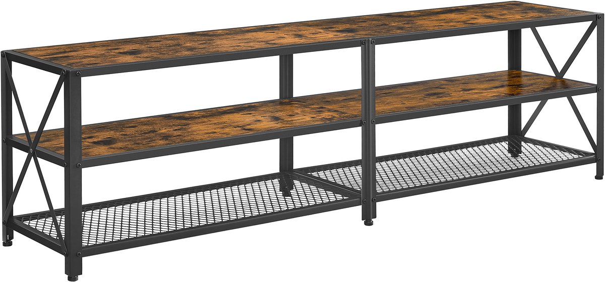 Vasagle TV Meubel - TV-Lowboard met Stalen Frame - Televisiemeubel voor Woonkamer - Met Opbergruimte Bruin-Zwart