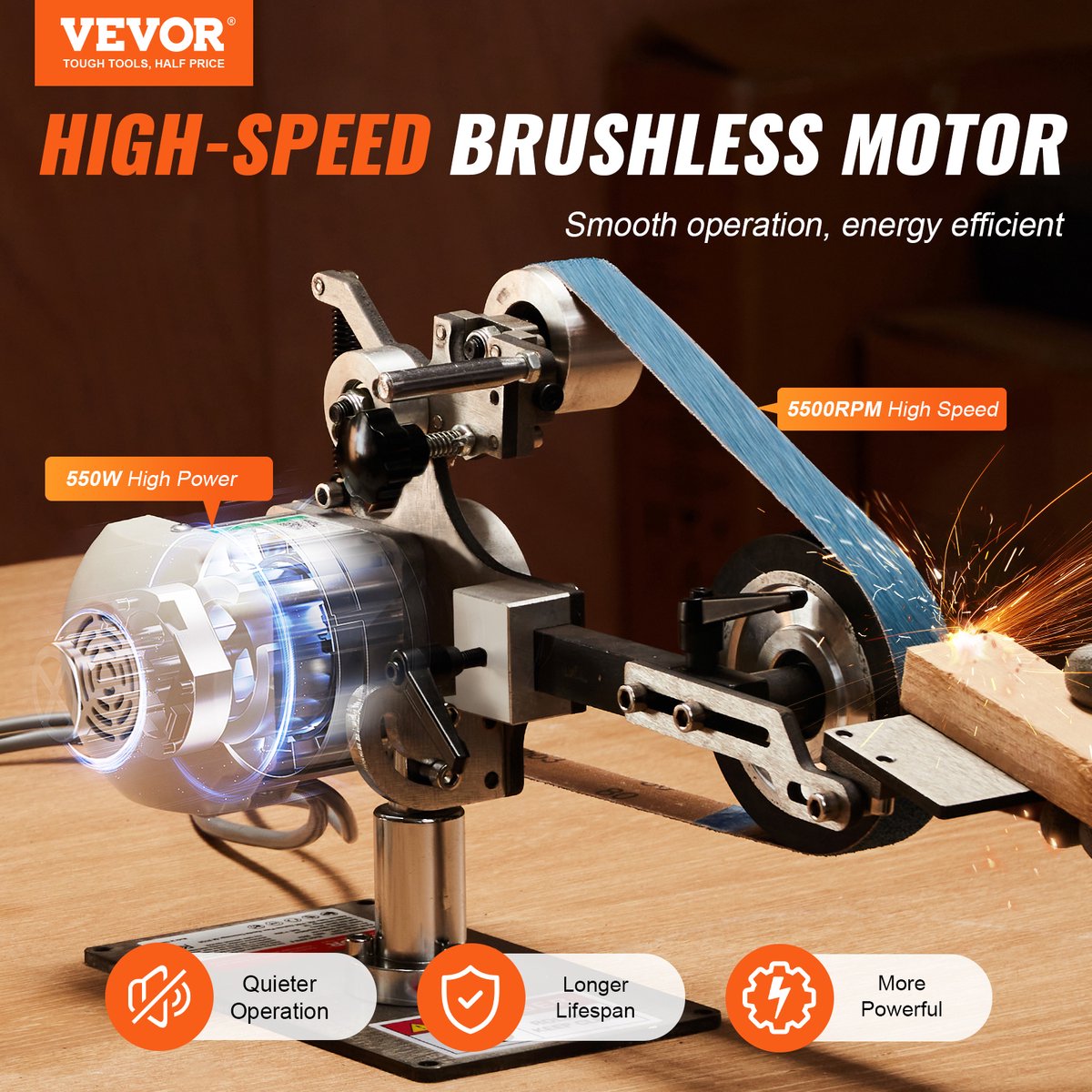 VEVOR Bandschuurmachine 762x25,4mm Bandschuurmachine Schuurmachine Vfd 2 Schuurmodi – foto 4