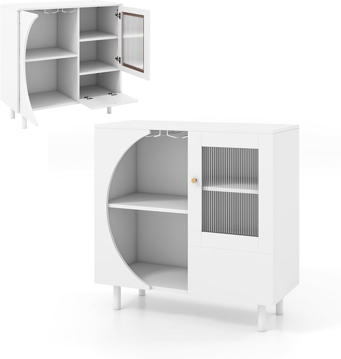 Witte Keukenkast met Glazen Deur - Multifunctionele Dressoir voor Eetkamer en Keuken