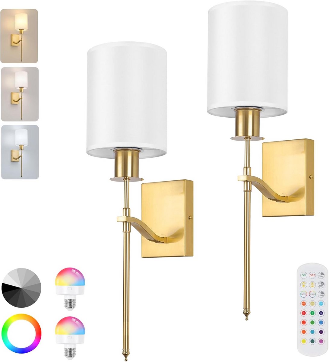 Oplaadbare Draadloze Wandlamp Set van 2 met Afstandsbediening - Perfect voor Slaapkamer, Woonkamer en Hal