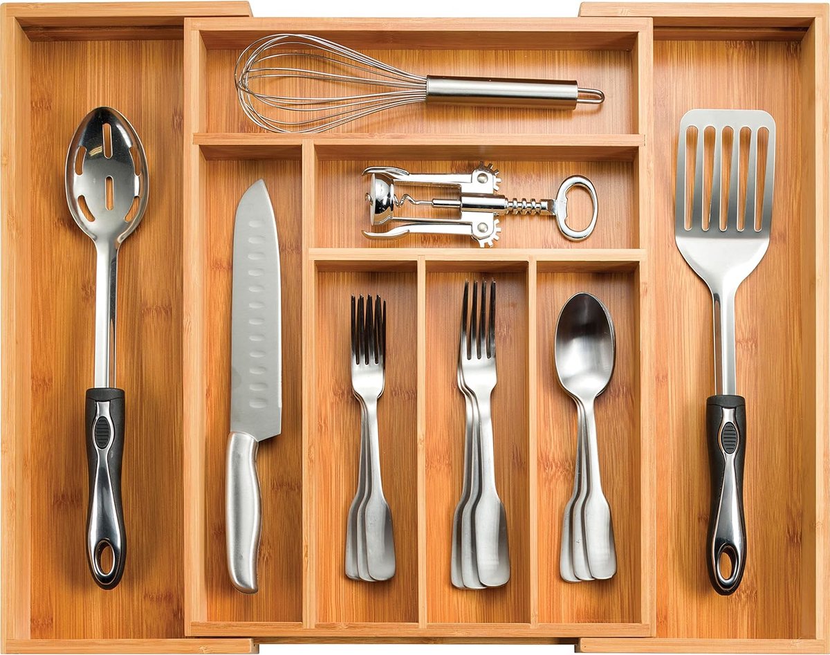 Bamboe Uitbreidbare Keukenlade Organizer - 8 Slot Bestek Organizer voor Keuken en Huis