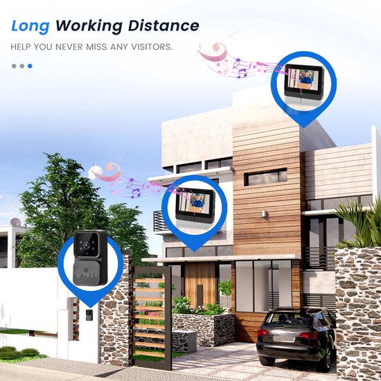 Draadloze Videodeurbel met Binnen Scherm - 4,3 Inch IPS Display - Geen WiFi Vereist - 2.4G Privéprotocol - HD Infrarood Nachtzicht - Twee Weg Audio Intercom - 64GB SD Kaart Inbegrepen - Tot 150 Meter Bereik - Eenvoudige Installatie — afbeelding 4