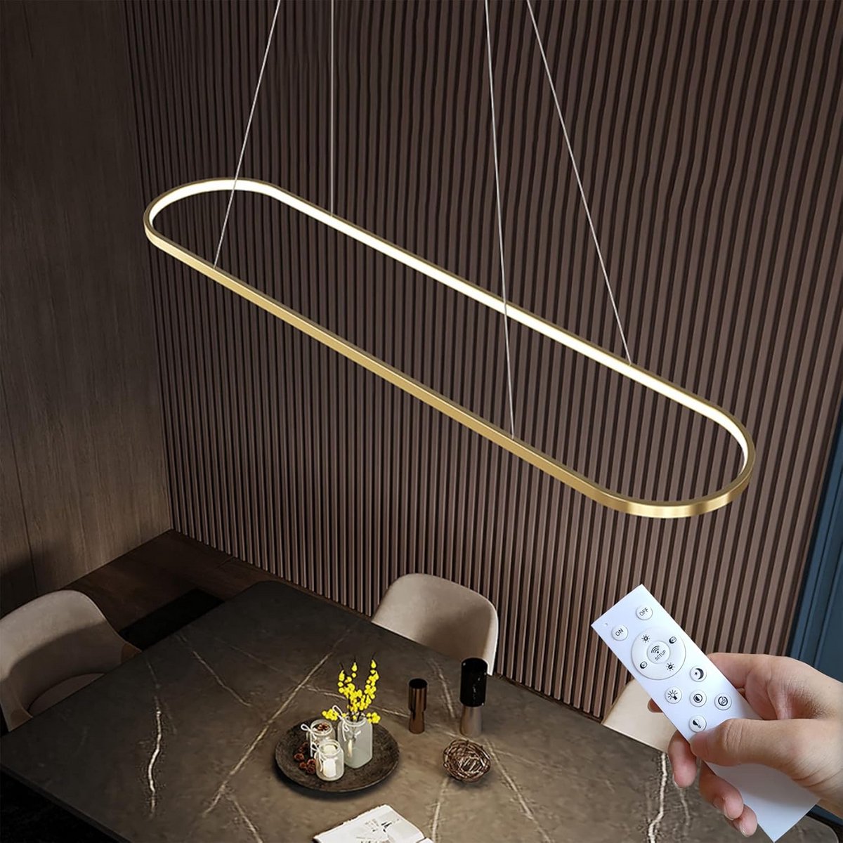 Ovale LED Hanglamp voor Eettafel - Dimbaar met Afstandsbediening en Hoogte Verstelbaar