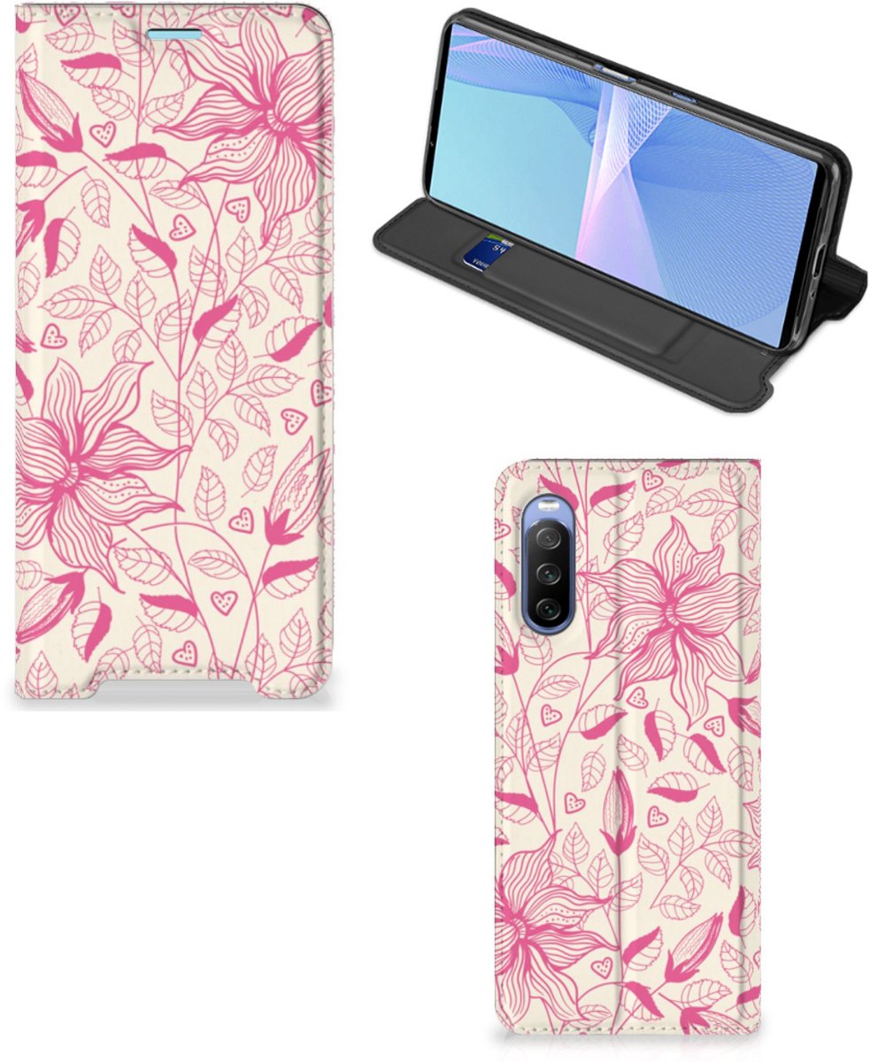 Standcase Hoesje voor Sony Xperia 10 III Smart Cover Pink Flowers