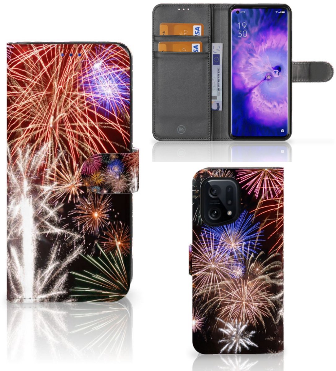 OPPO Find X5 Wallet Case met Pasjes Vuurwerk