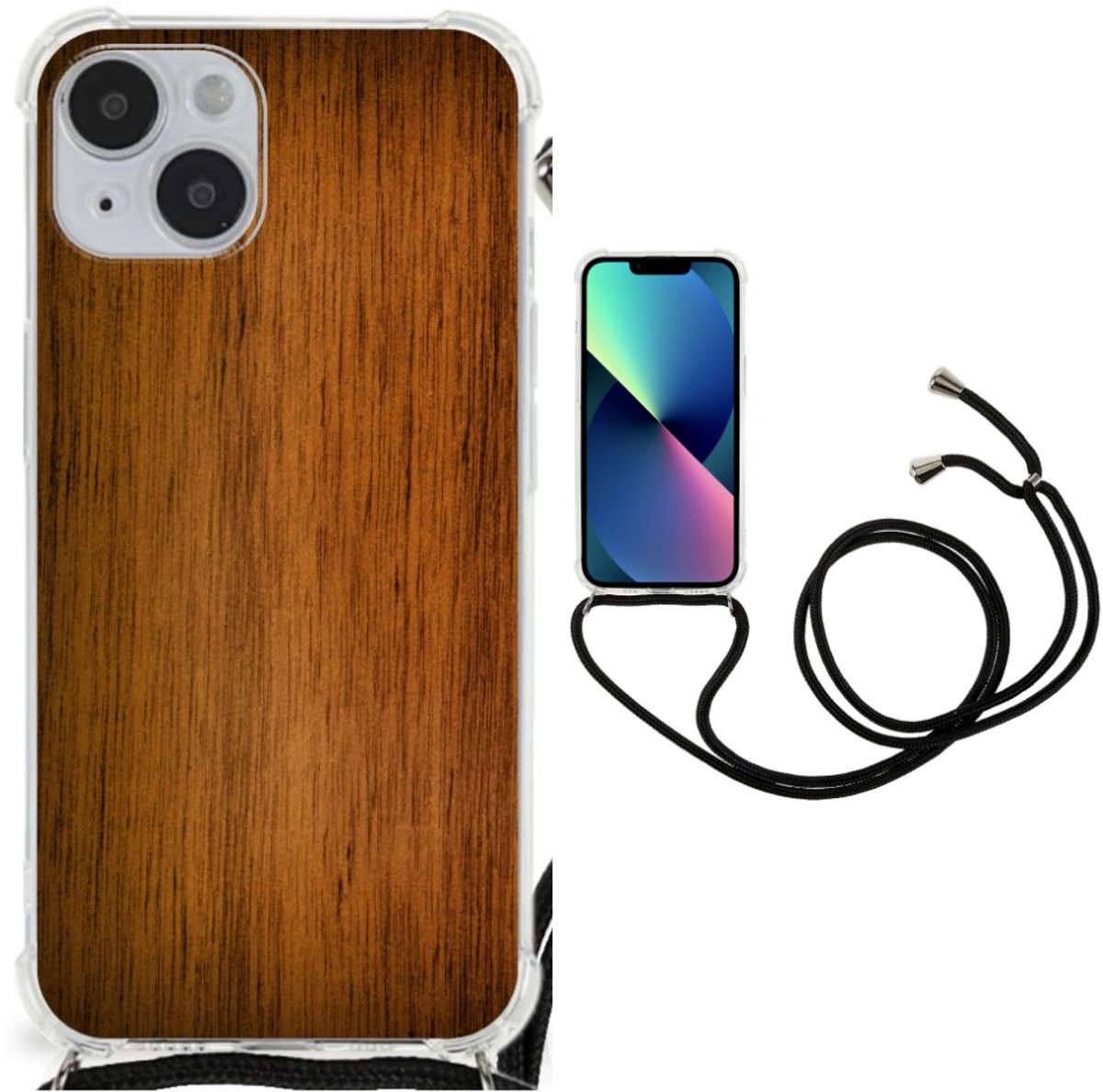 iPhone 14 Plus Stevig Telefoonhoesje Donker Hout