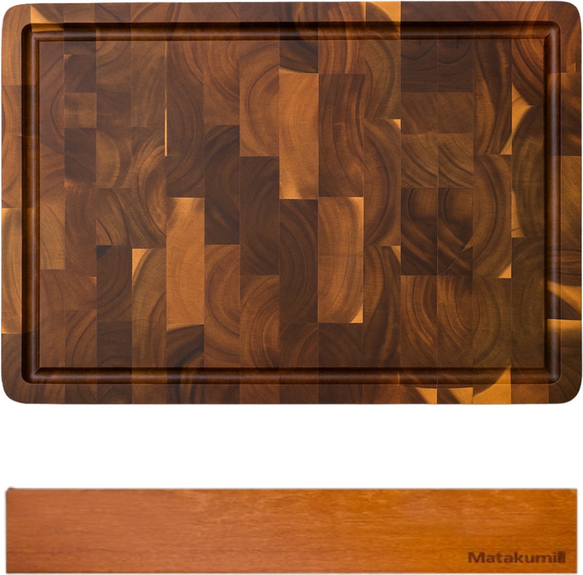 Matakumi Houten Messenmagneet & Snijplank 42.5 x 30 cm – End Grain Hakblok voor Vlees, Vis, Groente, Fruit, Brood & Meer