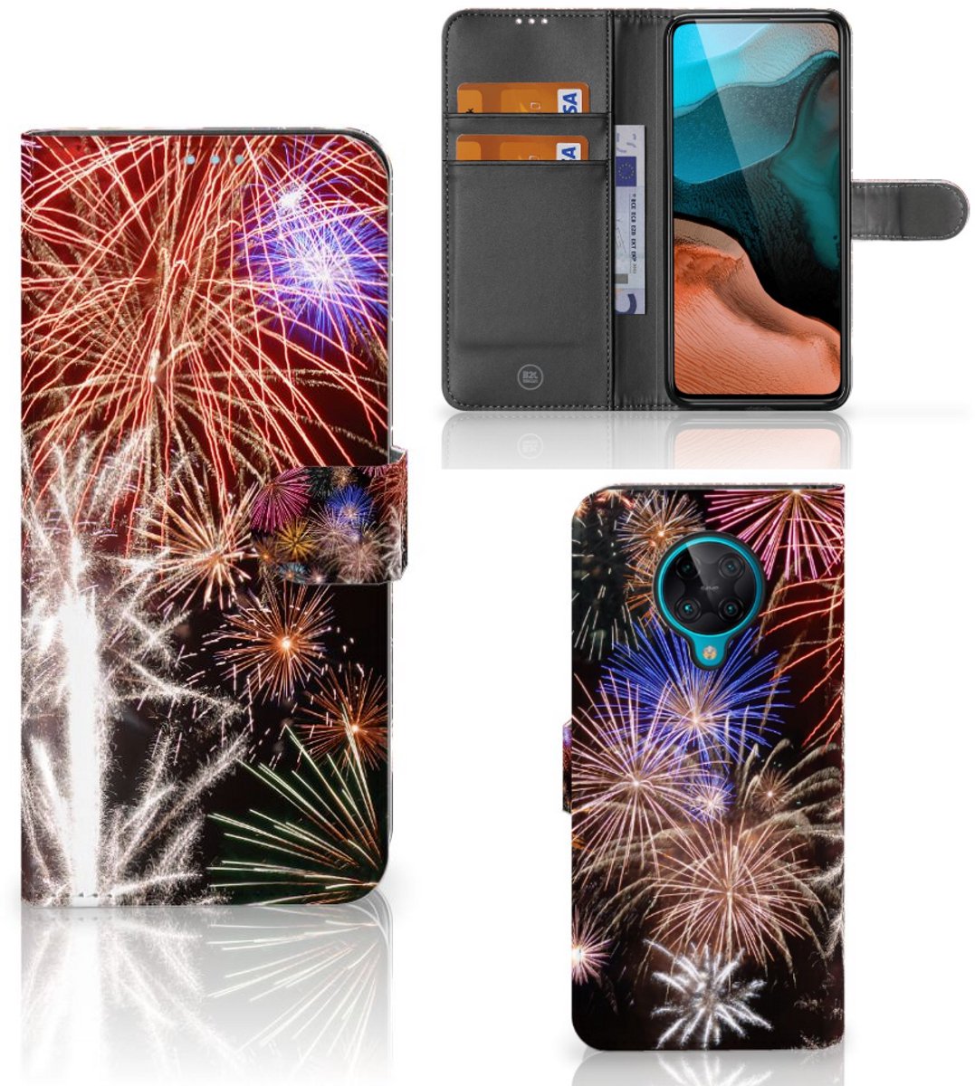 Xiaomi Poco F2 Pro Wallet Case met Pasjes Vuurwerk