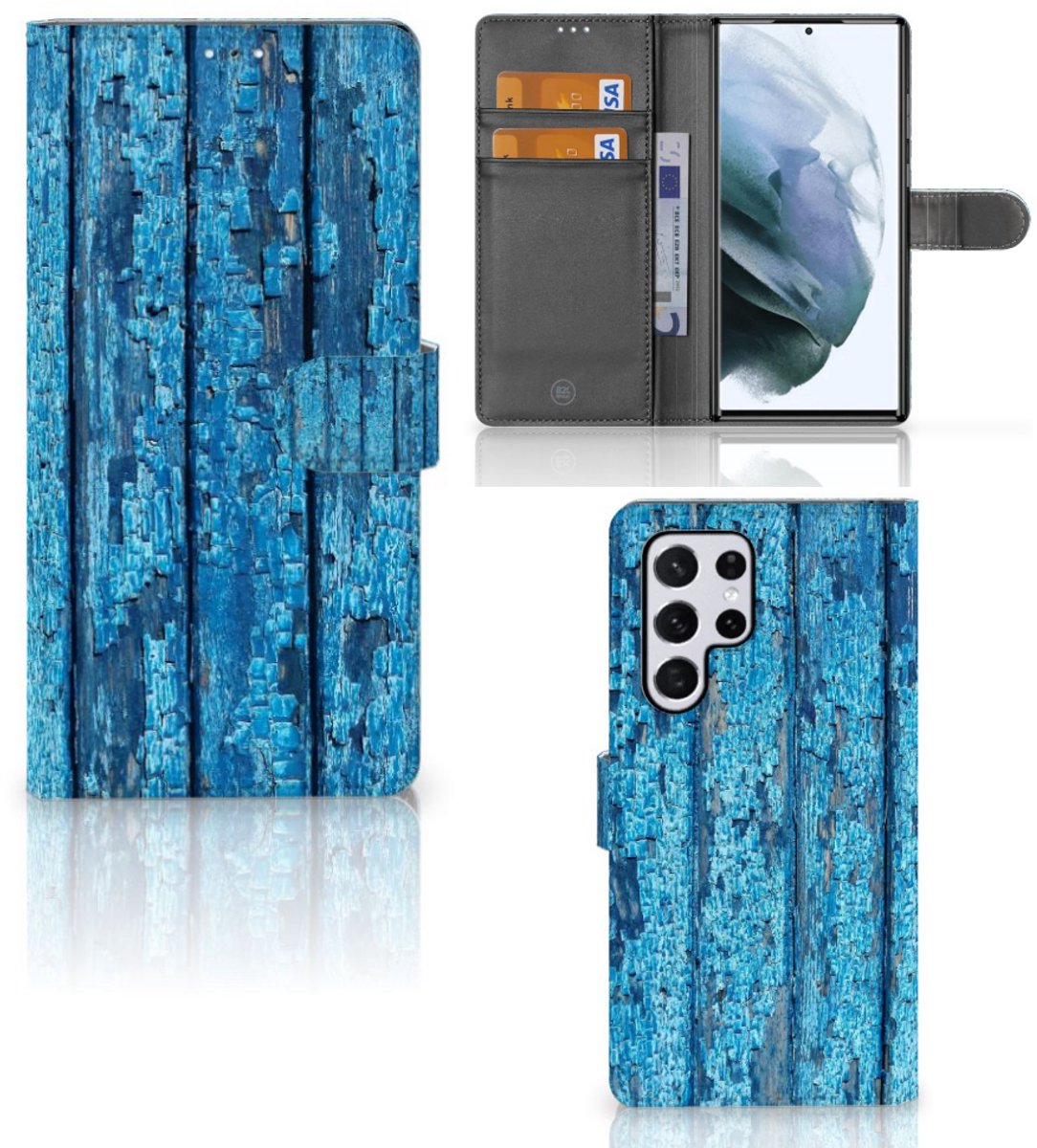Samsung Galaxy S22 Ultra Book Style Case Wood Blue