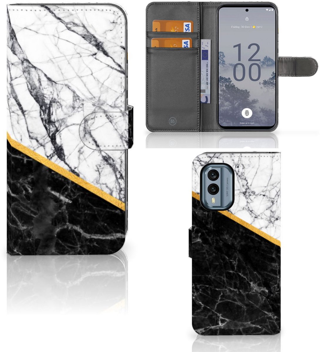 Nokia X30 Bookcase Marmer Wit Zwart - Origineel Cadeau Man