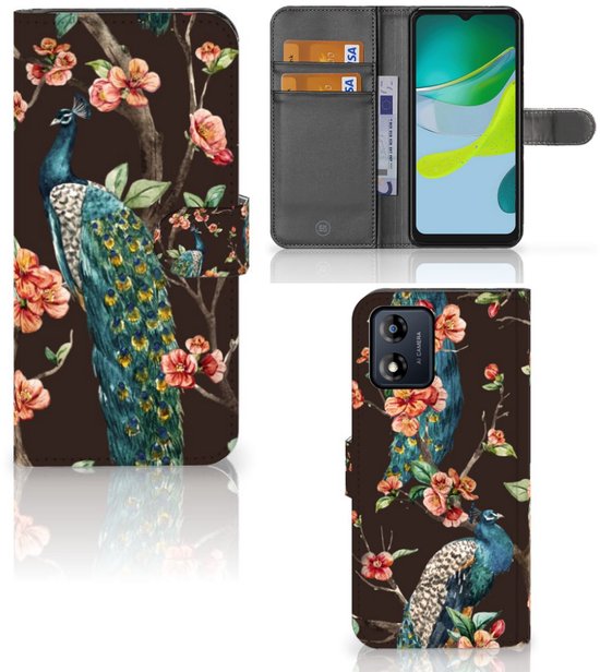 Coque Motorola Moto E13 4G Bumper Housse Etui de Protection Compatible avec Peacock Avec Des Fleurs