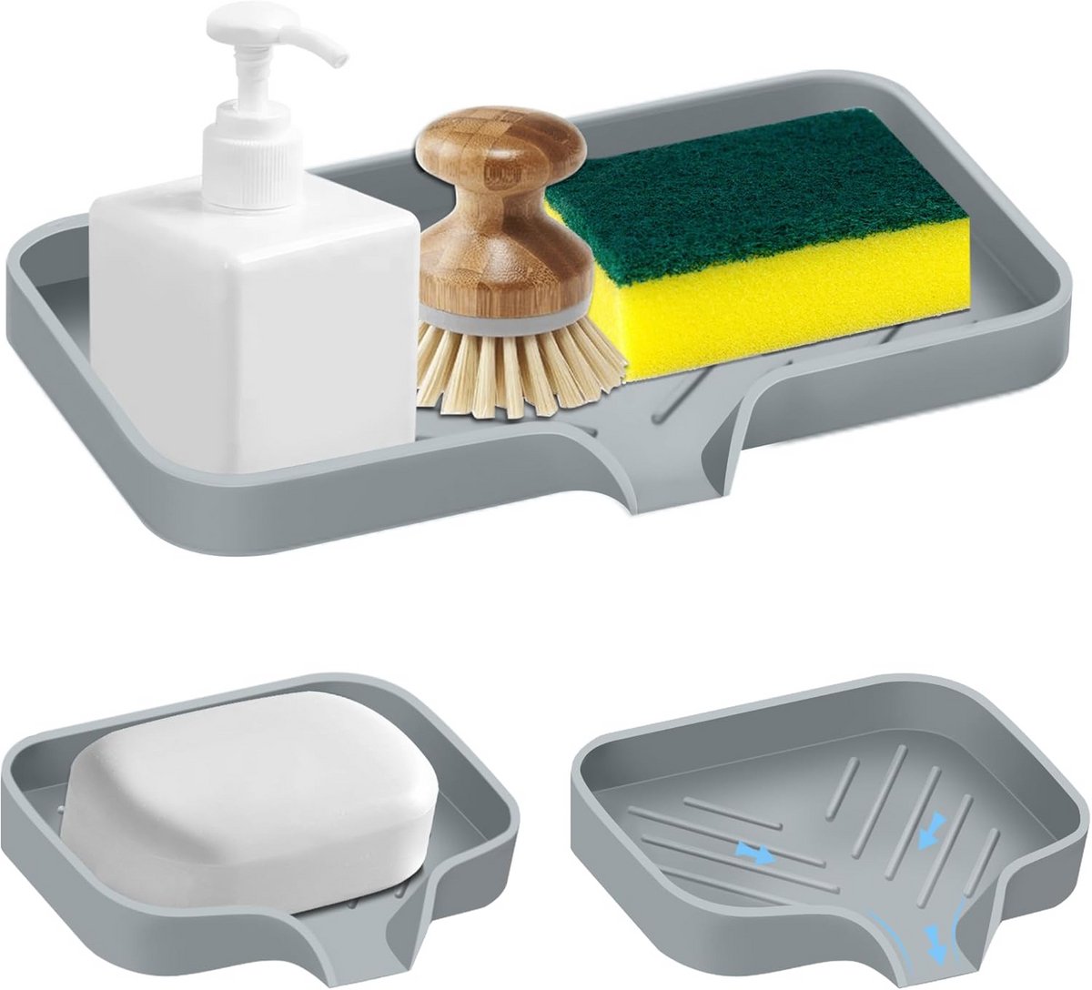 Siliconen Sponshouder Set - 3 Stuks Keukenzeepbak en Gootsteenorganizer