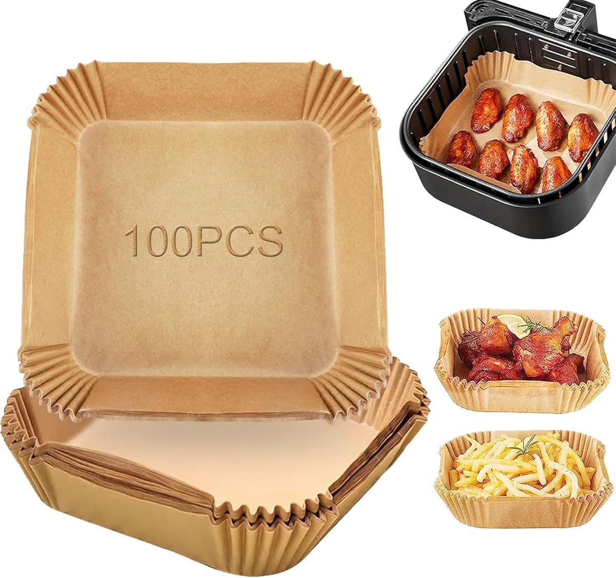 100 Stuks Bakpapier voor Airfryer - 20cm Vierkant, Oliebestendig en Waterdicht