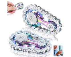 2 stuks - Fidget spinner met fietsketting - Metalen wiel, tandwiel en ketting - Coole gadget - Bureauspeelgoed - Stressverlichtend - Geschikt voor mensen met autisme, ADHD en angststoornissen - Zilver - Geschikt voor tieners en kinderen van 8-12 jaar