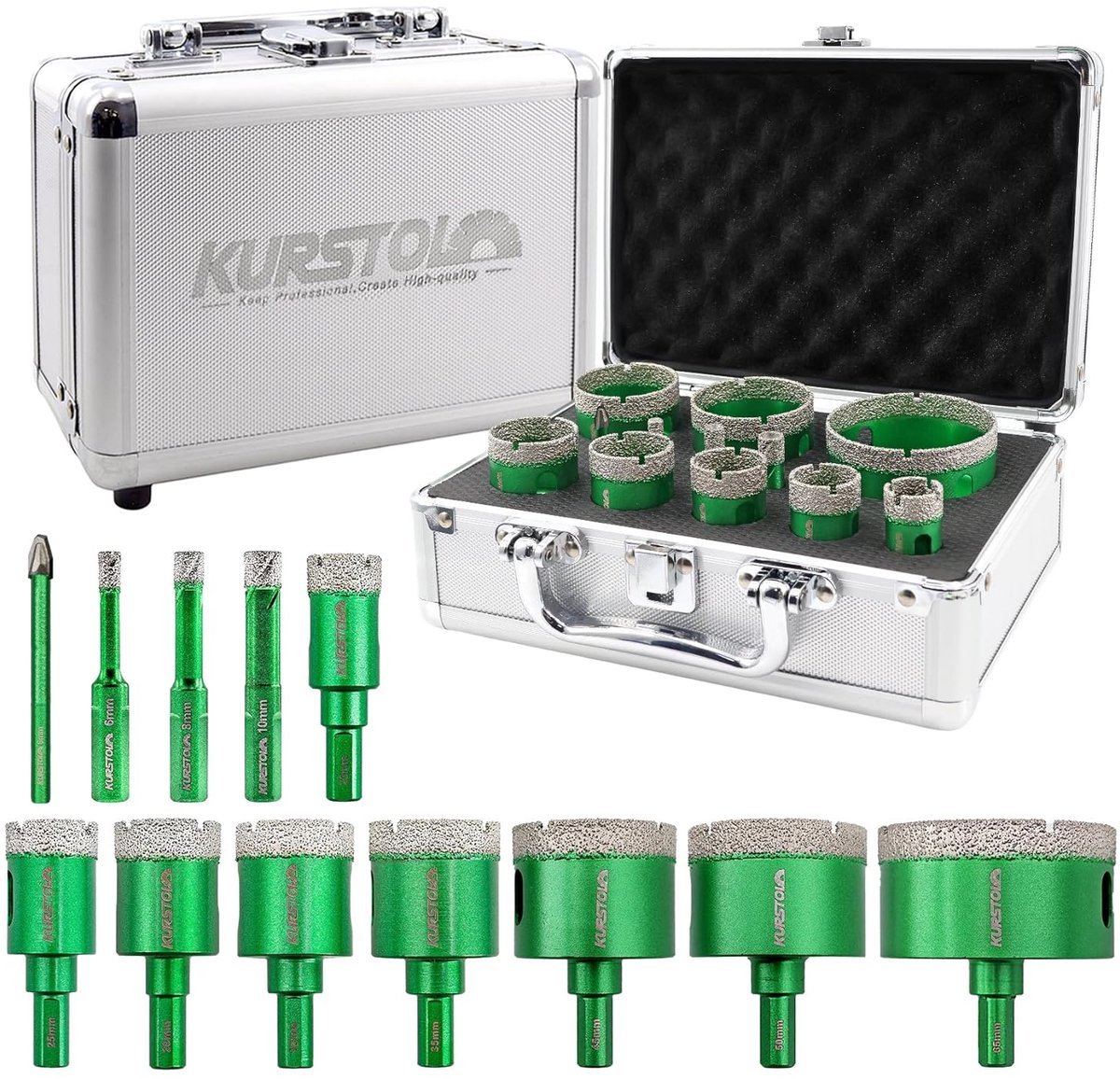 Diamantboorkroonkit met driehoekige schacht voor tegels en stenen - 6 tot 65 mm