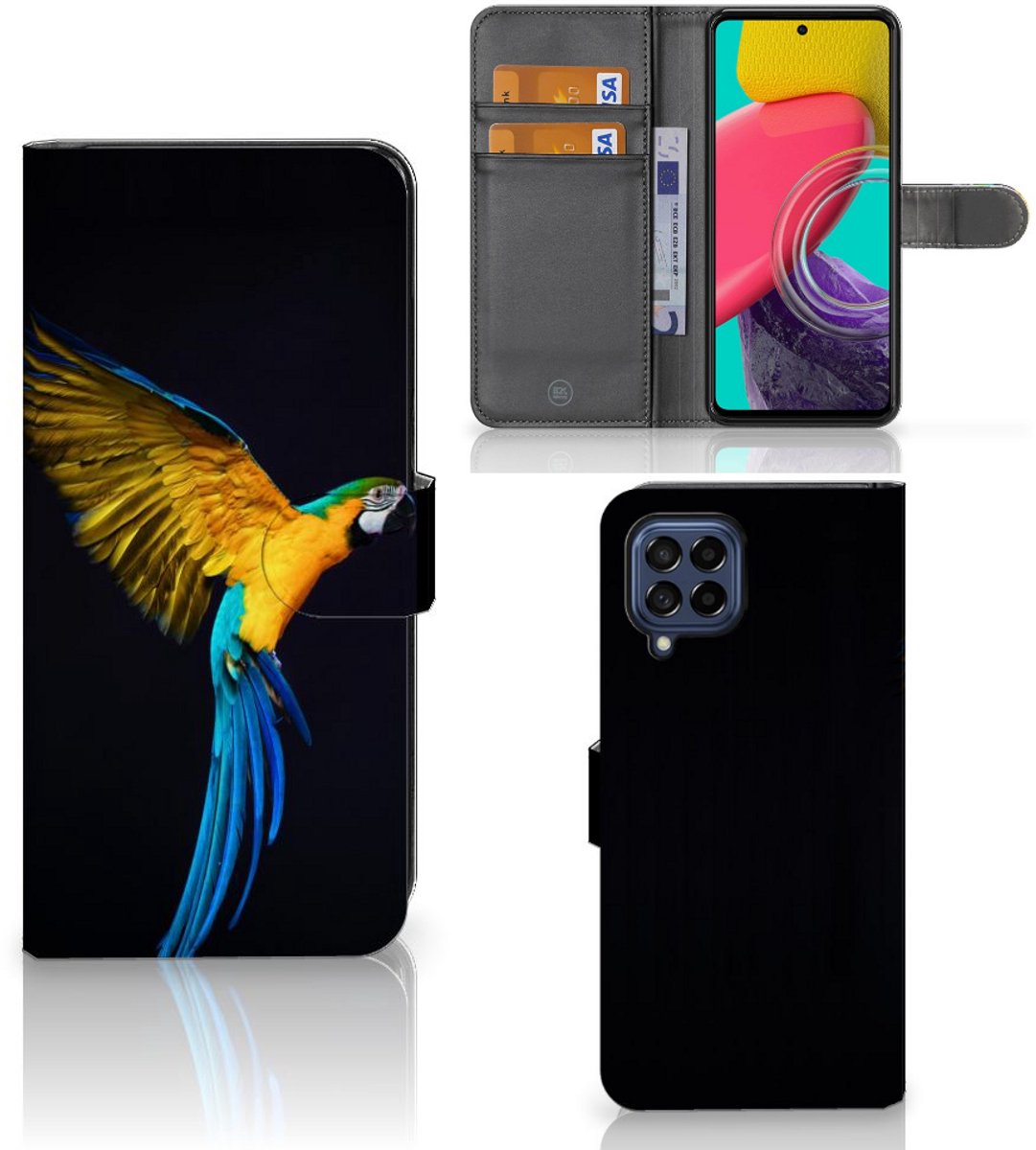 Samsung Galaxy M53 Telefoonhoesje met Pasjes Papegaai