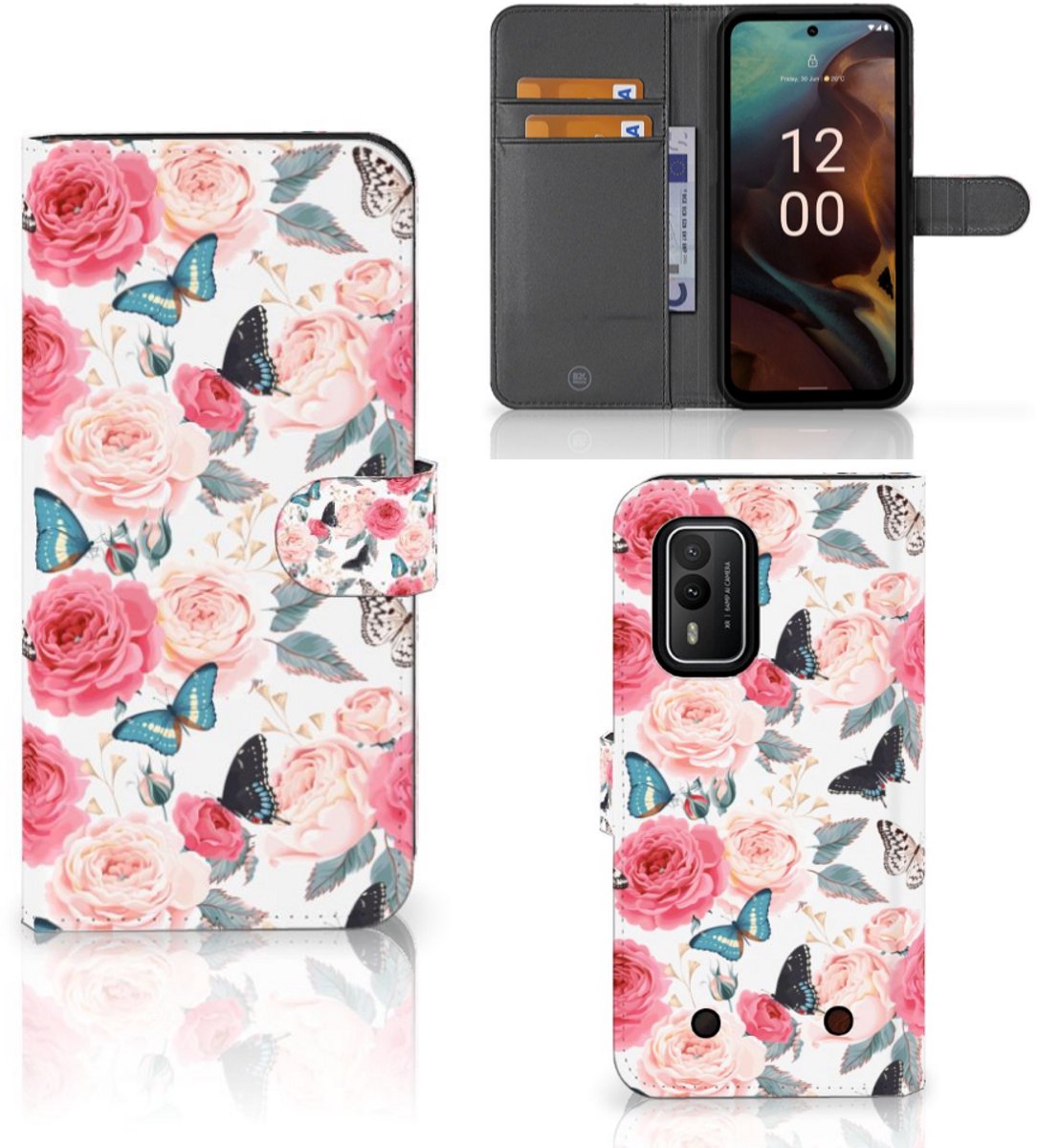 Nokia XR21 Hoesje Butterfly Roses
