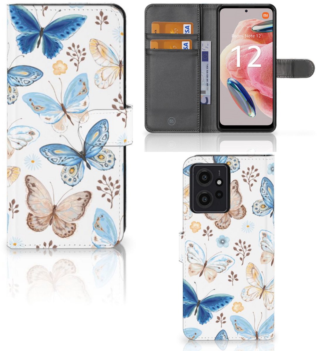Telefoonhoesje met Pasjes voor Xiaomi Redmi Note 12 4G Vlinder