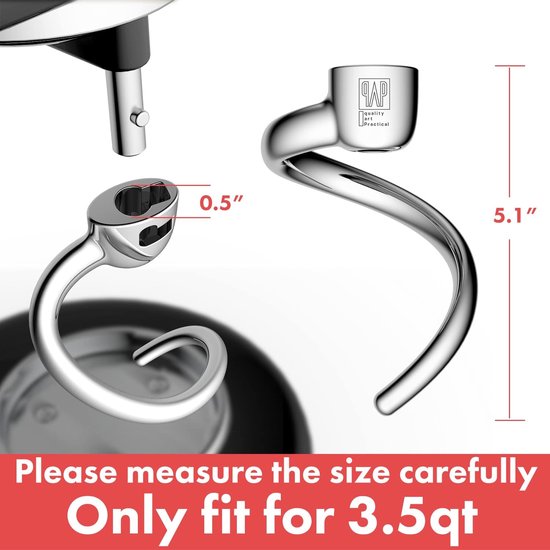 Spiraalvormige deeghaak voor 3,5 Qt. Tilt-Head Stand Mixers - Roestvrij Staal, Vaatwasmachinebestendig, Geen Coating van Merkloos — afbeelding 4