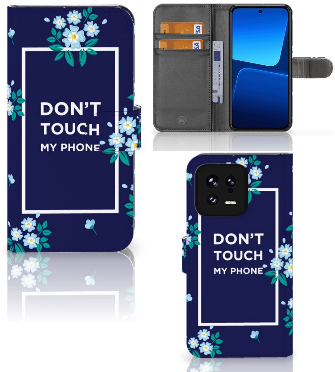 Xiaomi 13 Portemonnee Hoesje Flowers Blue DTMP