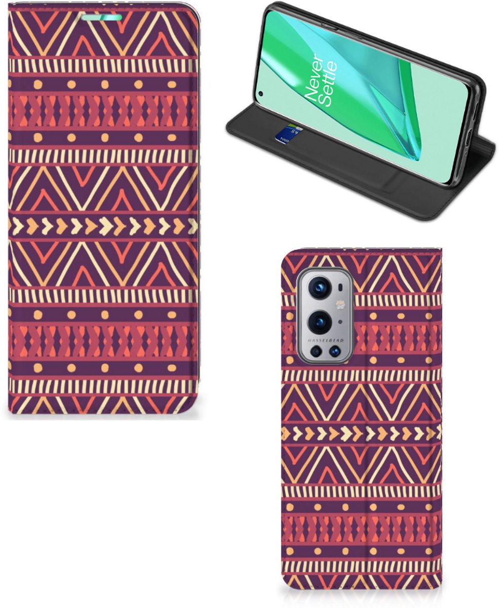 OnePlus 9 Pro Hoesje met Magneet Aztec Paars