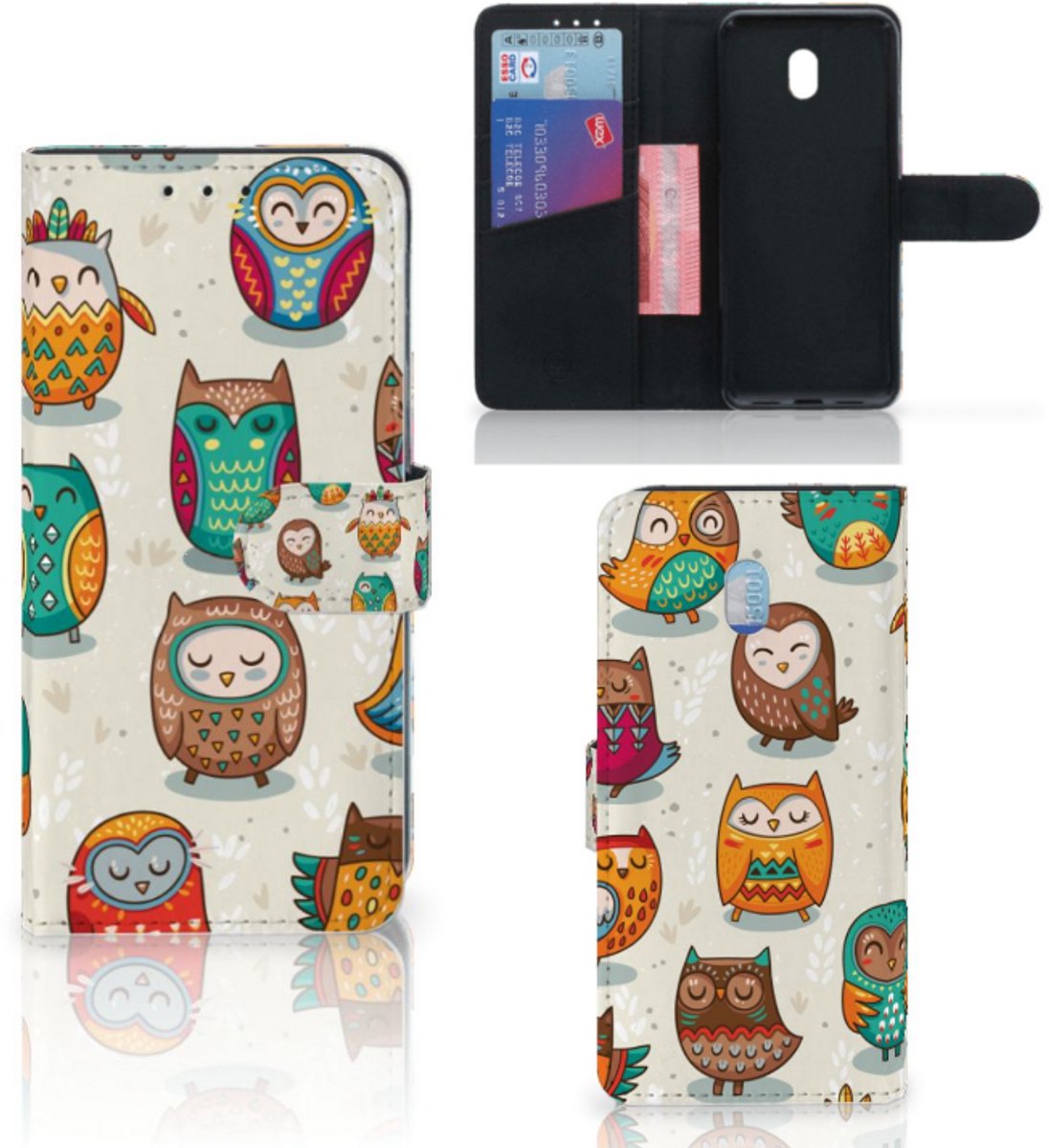 Xiaomi Redmi 8A Telefoonhoesje met Pasjes Vrolijke Uilen