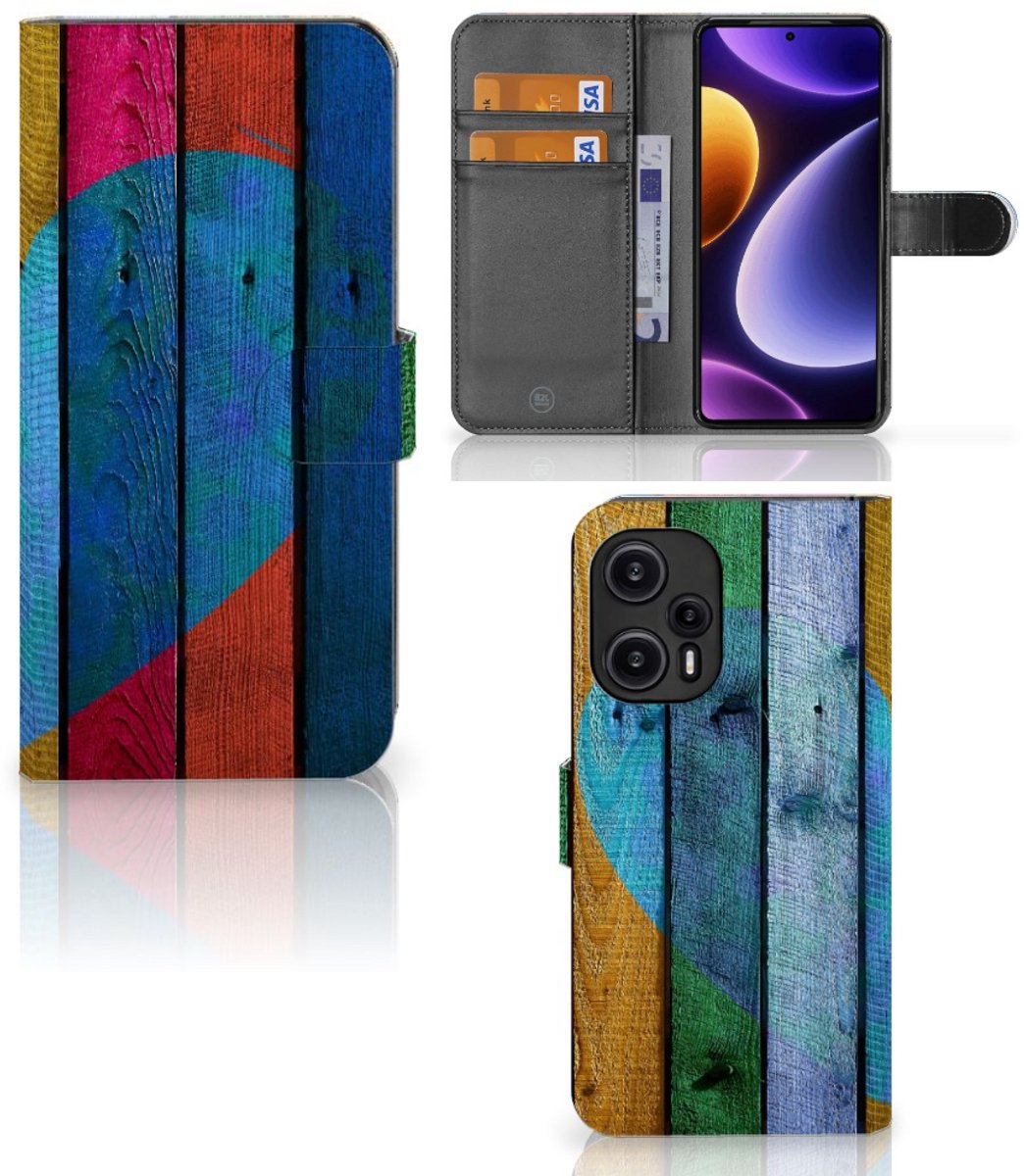 Xiaomi Poco F5 Book Style Case Wood Heart - Cadeau voor je Vriend
