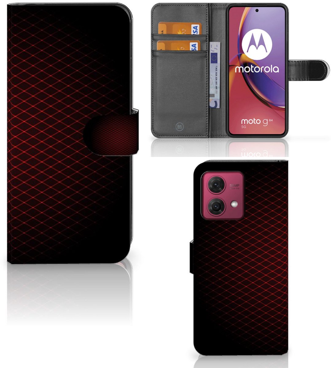 Motorola Moto G84 Telefoon Hoesje Geruit Rood
