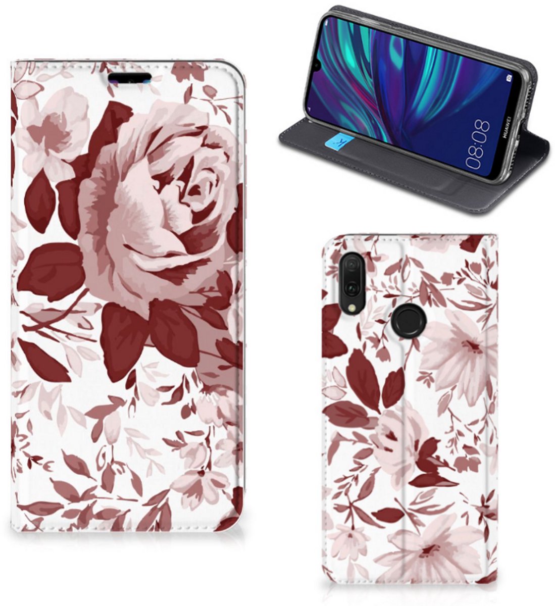 Bookcase Huawei Y7 hoesje Y7 Pro (2019) Watercolor Flowers