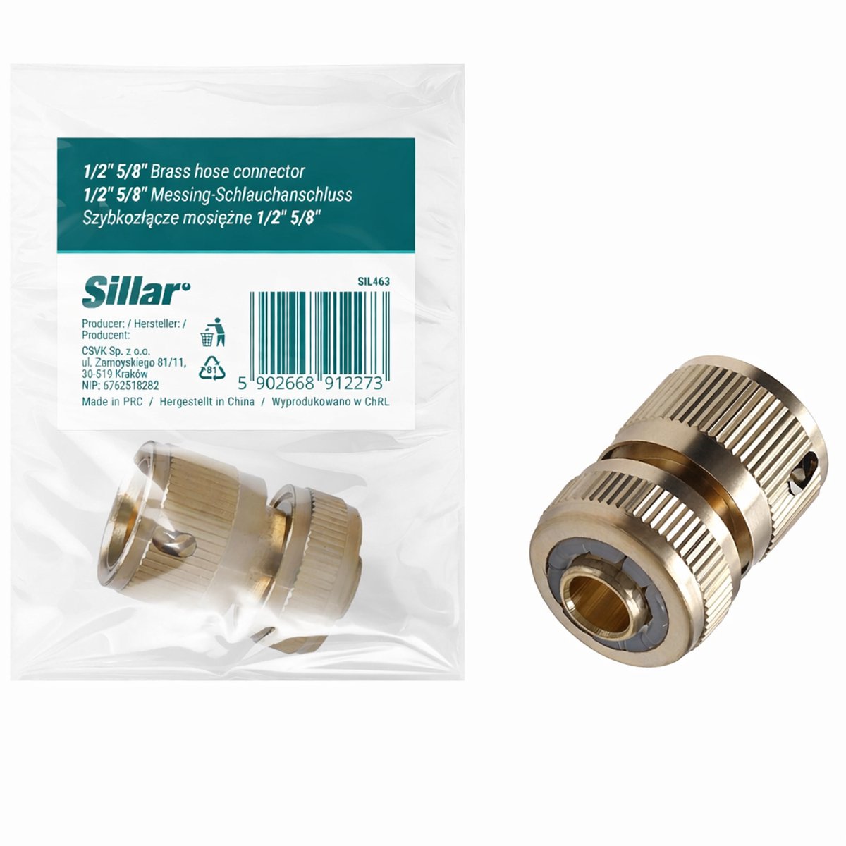 Sillar Snelslangkoppeling voor Tuinslang – Messing Kraanaansluiting – Tuinslangkoppeling – 1/2 en 5/8 inch - 1 stuck