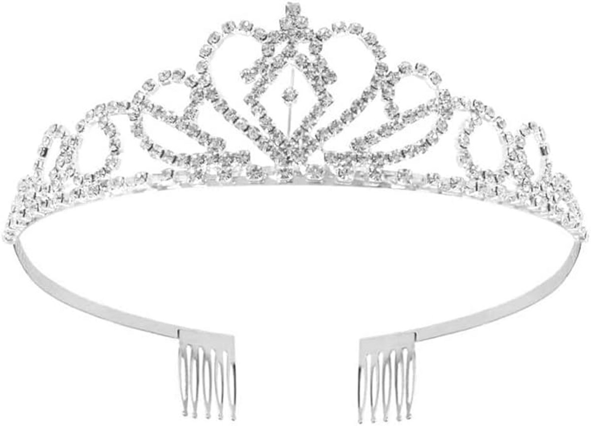 Elegante Tiara met Strassteentjes voor Bruiloften en Feestjes - Zilveren Kristallen Kroon met Kam