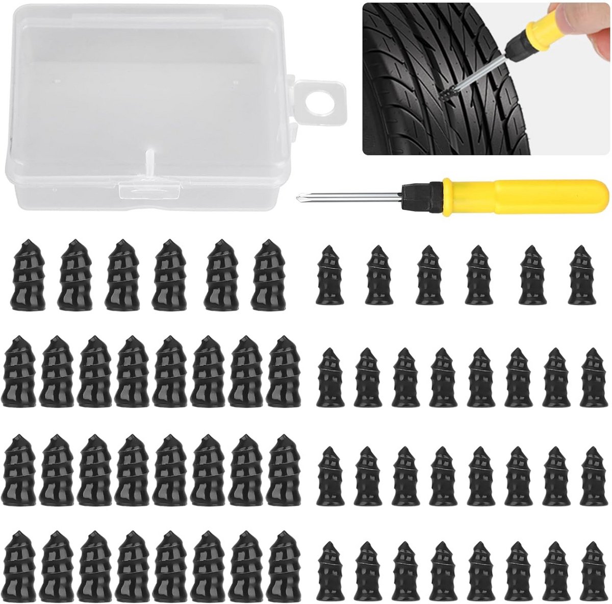 Bandenreparatieset 60-delig - Rubber spijkers en zelfbedieningsschroeven voor auto, motor en fiets